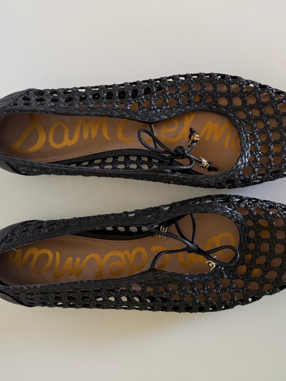 Sam Edelman Marcie Black Woven Lace-Up Ballet Flats